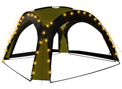 Pavilion cort de petrecere cu LED si 4 pereti laterali vidaXL, Tesatura, 360 x 360 x 230 cm, Verde