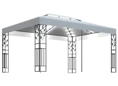 Pavilion de gradina cu LED, vidaXL, Textil-Otel, 3 x 4 x 2,73 m, Alb