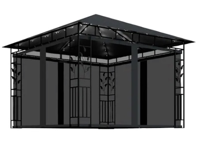 Pavilion de gradina cu lumini LED si plasa anti-tantari, vidaXL, Poliester - Otel, 3 x 3 x 2,73 m, 180 g/m², Antracit