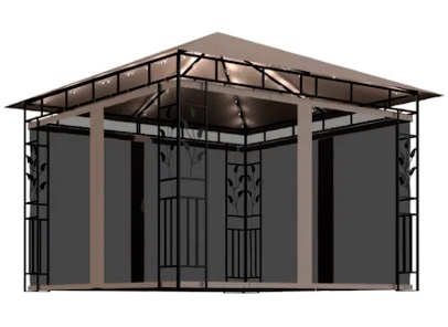 Pavilion de gradina cu lumini LED si plasa anti-tantari, vidaXL, Poliester - Otel, 3 x 3 x 2,73 m, 180 g/m², Gri taupe