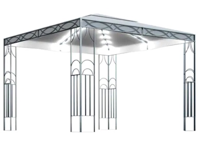 Pavilion de gradina cu perdele si siruri de lumini LED, vidaXL, Poliester - Otel - Aluminiu, 3 x 3 x 2,7 m, Crem