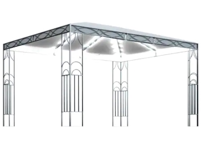 Pavilion de gradina cu sir de lumini LED, vidaXL, Textil - Otel, 4 x 3 x 2,7 m, Crem
