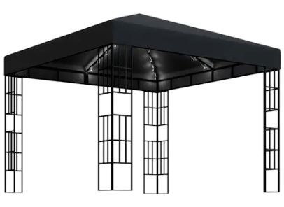 Pavilion de gradina cu siruri de lumini LED, vidaXL, Poliester - Otel, 3 x 3 x 2,6 m, Antracit