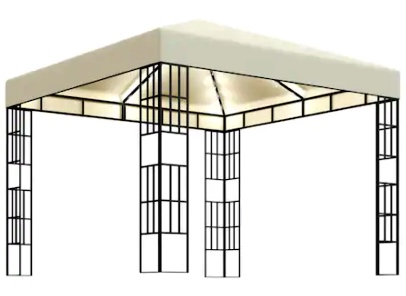 Pavilion de gradina cu siruri de lumini LED, vidaXL, Poliester - Otel, 3 x 3 x 2,6 m, Crem