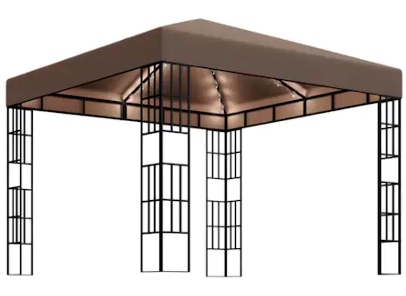 Pavilion de gradina cu siruri de lumini LED, vidaXL, Poliester - Otel, 3 x 3 x 2,6 m, Gri taupe