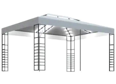 Pavilion de gradina cu siruri de lumini LED, vidaXL, Poliester - Otel, 4 x 3 x 2,72 m, Alb