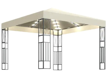 Pavilion de gradina cu siruri de lumini LED, vidaXL, Textil - Otel, 3 x 3 x 2,6 m, Crem